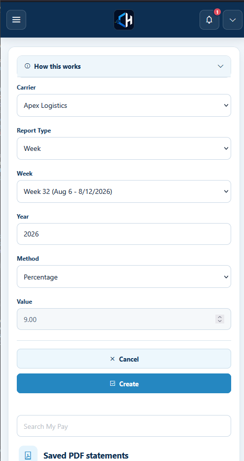 CH Dispatch My Pay statement screen